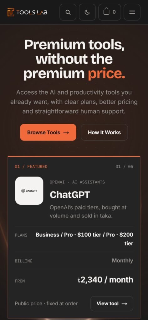 ToolsLab homepage on mobile