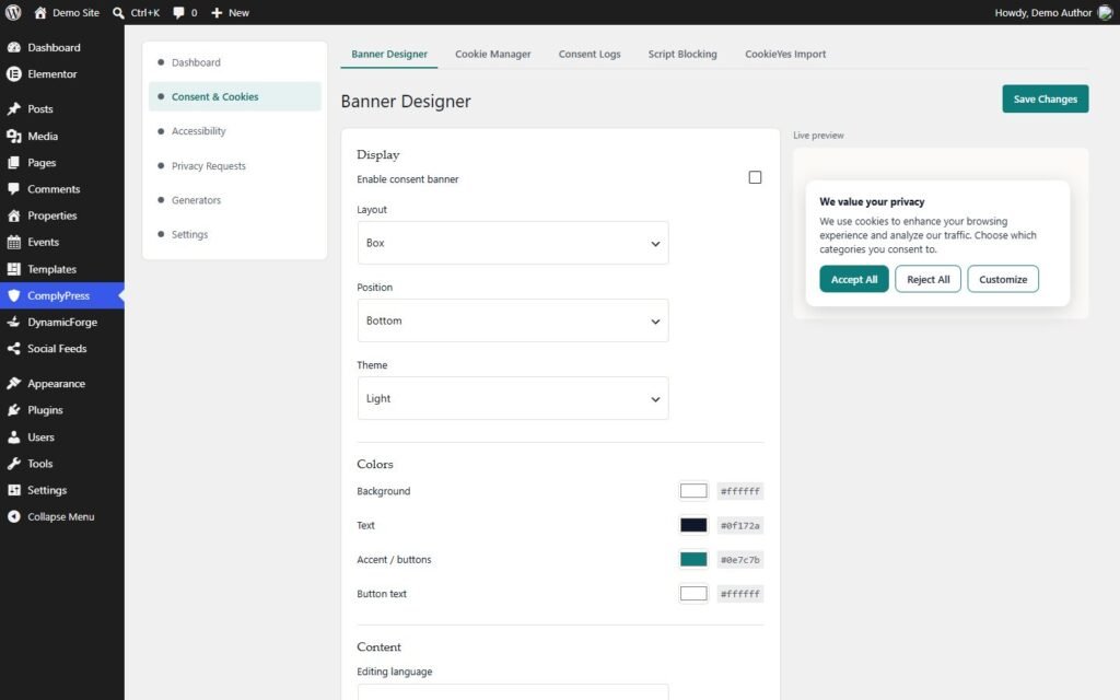 Banner designer with live preview