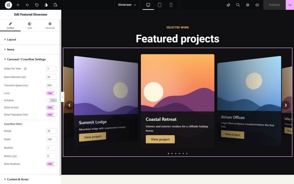 Widget settings in the Elementor editor
