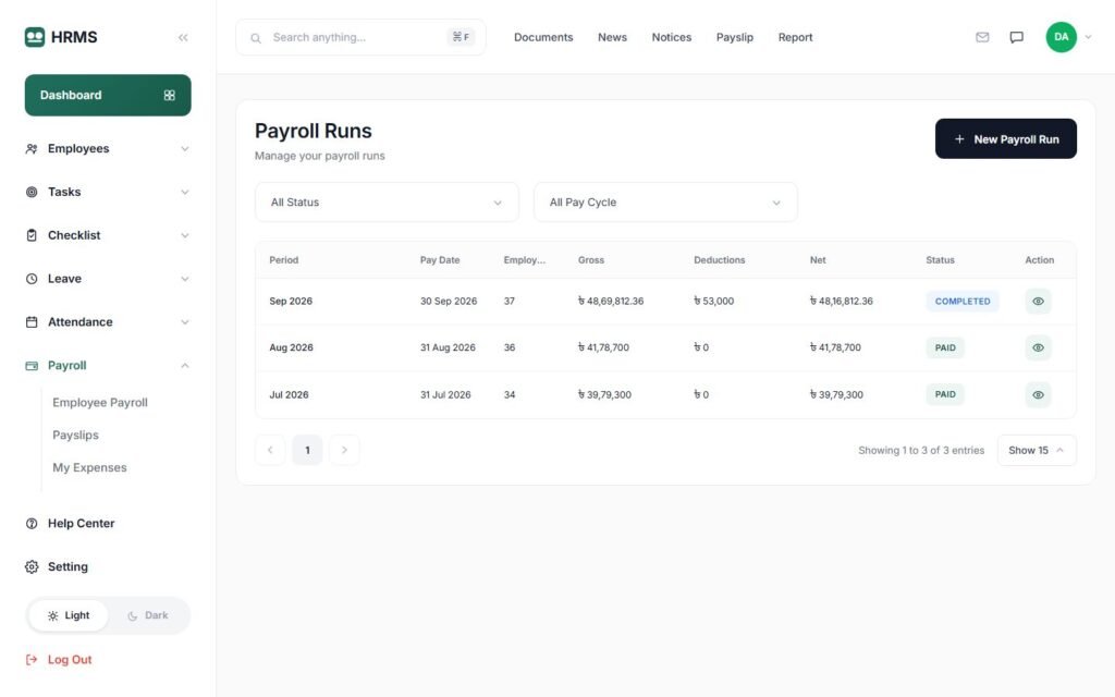 Monthly payroll runs (demo data)