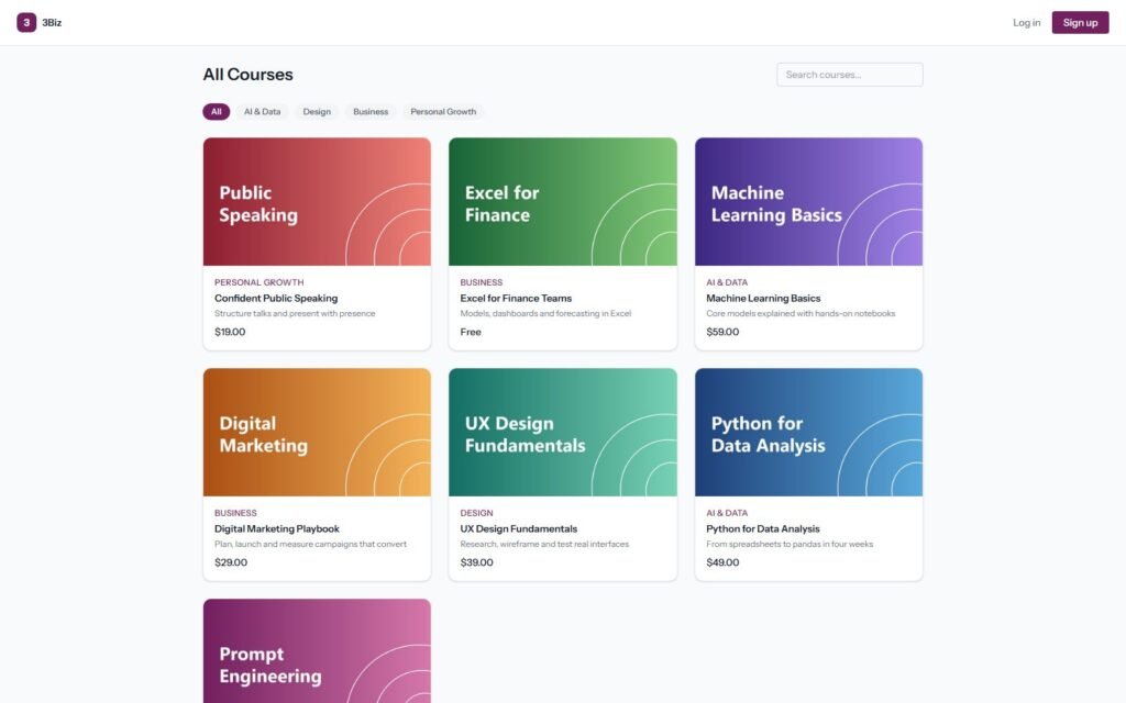 LearnAI course catalogue (demo data)