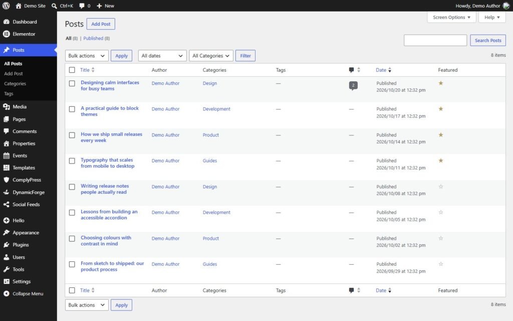 One-click Featured toggle in the posts list
