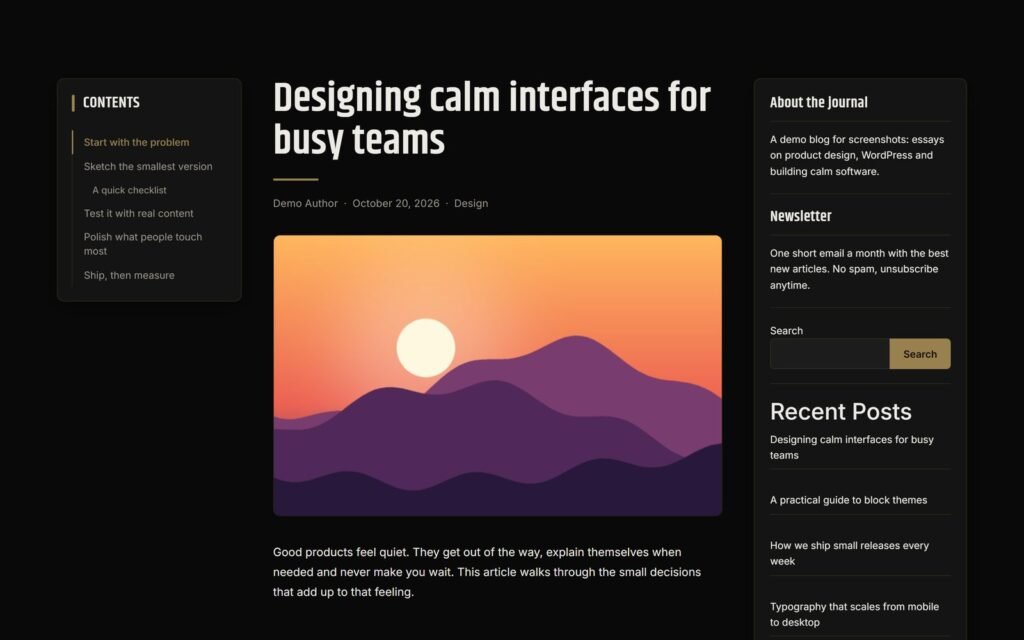 Modern Post template on a demo article