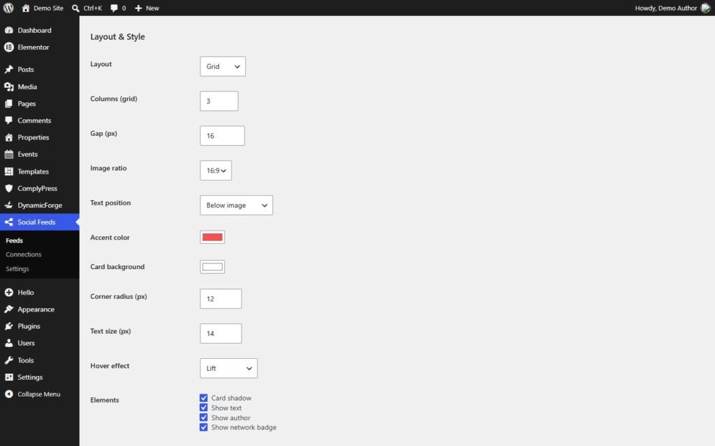 Feed editor: layout and style controls